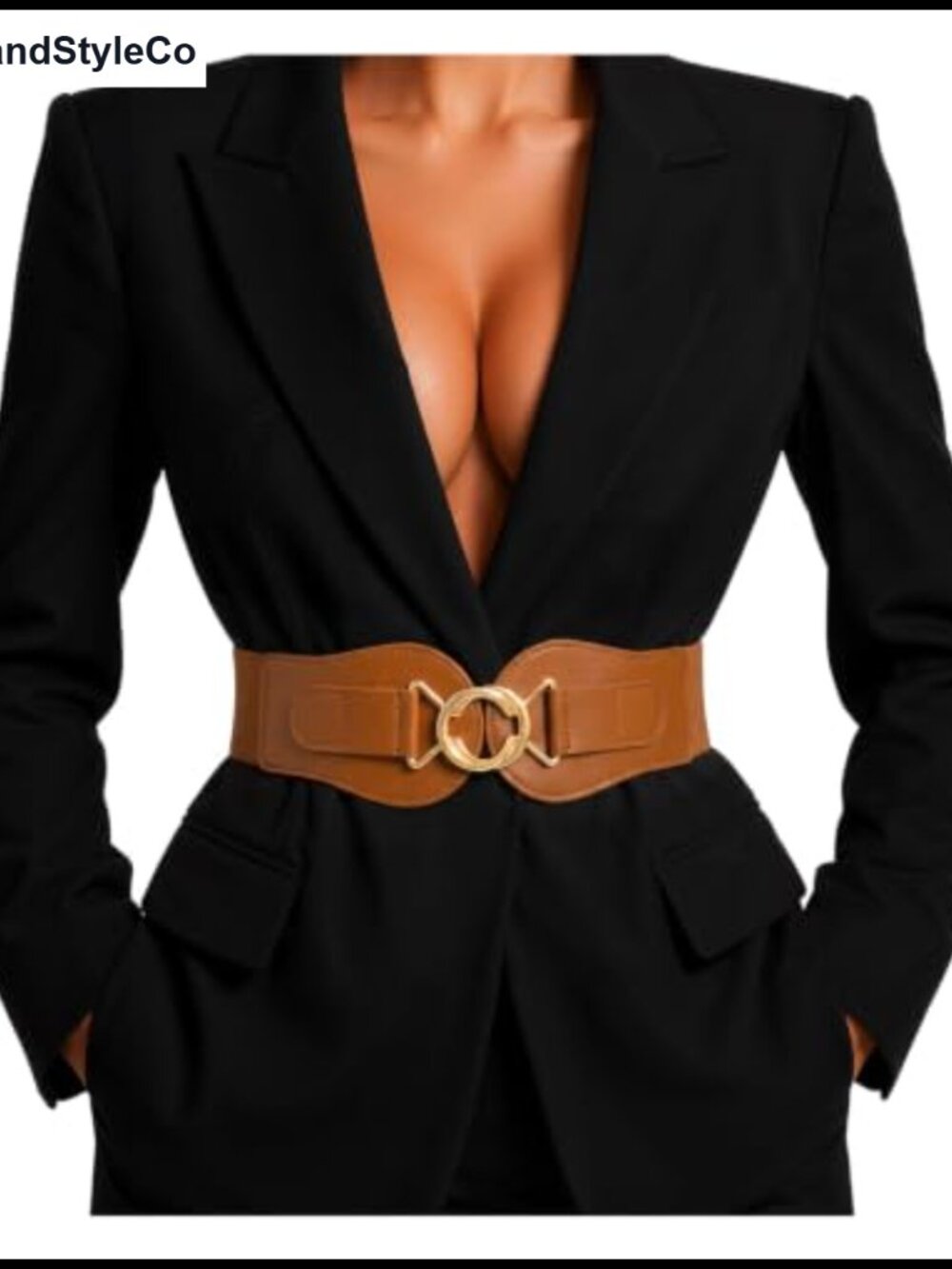 Wide Waist Belt for Dresses Stretchy Woven Elastic Gold-Tone Interlocking